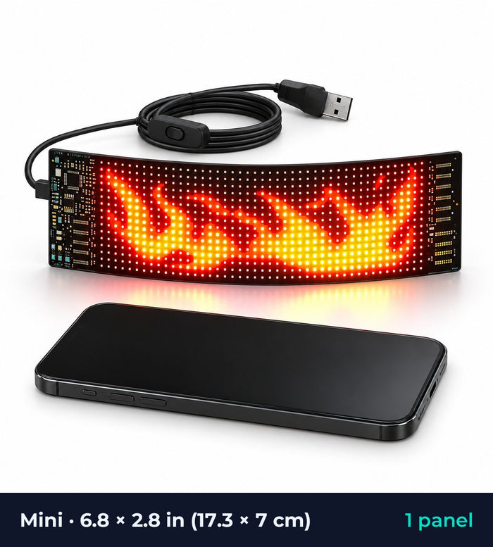Flexible LED panel — Mini size, 6.8 × 2.8 in · 17.3 × 7 cm